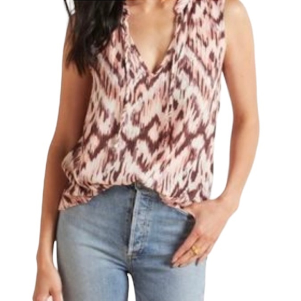 Evereve Roan & Ryan Pink Brown White Animal Print Sleeveless Top M Lightweight